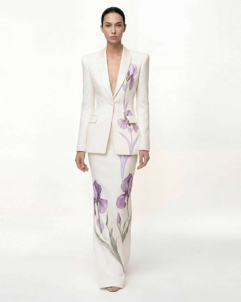 Iris Motif Maxi Skirt - White