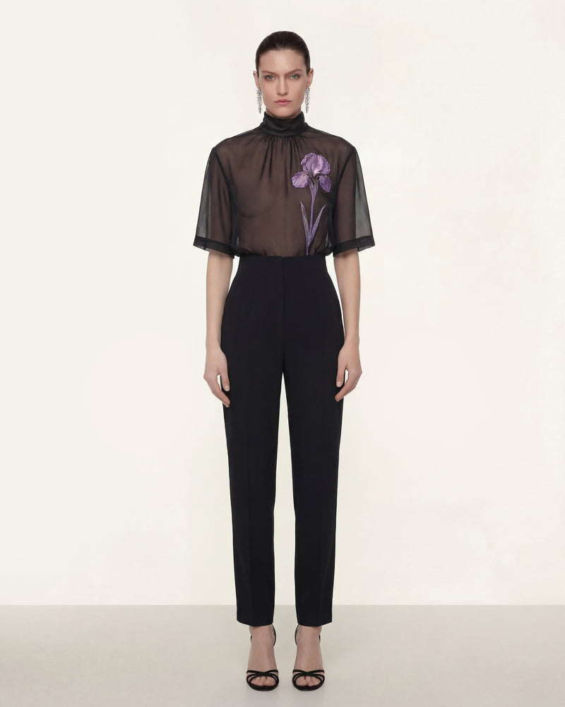 Sheer Floral Print Blouse - Black