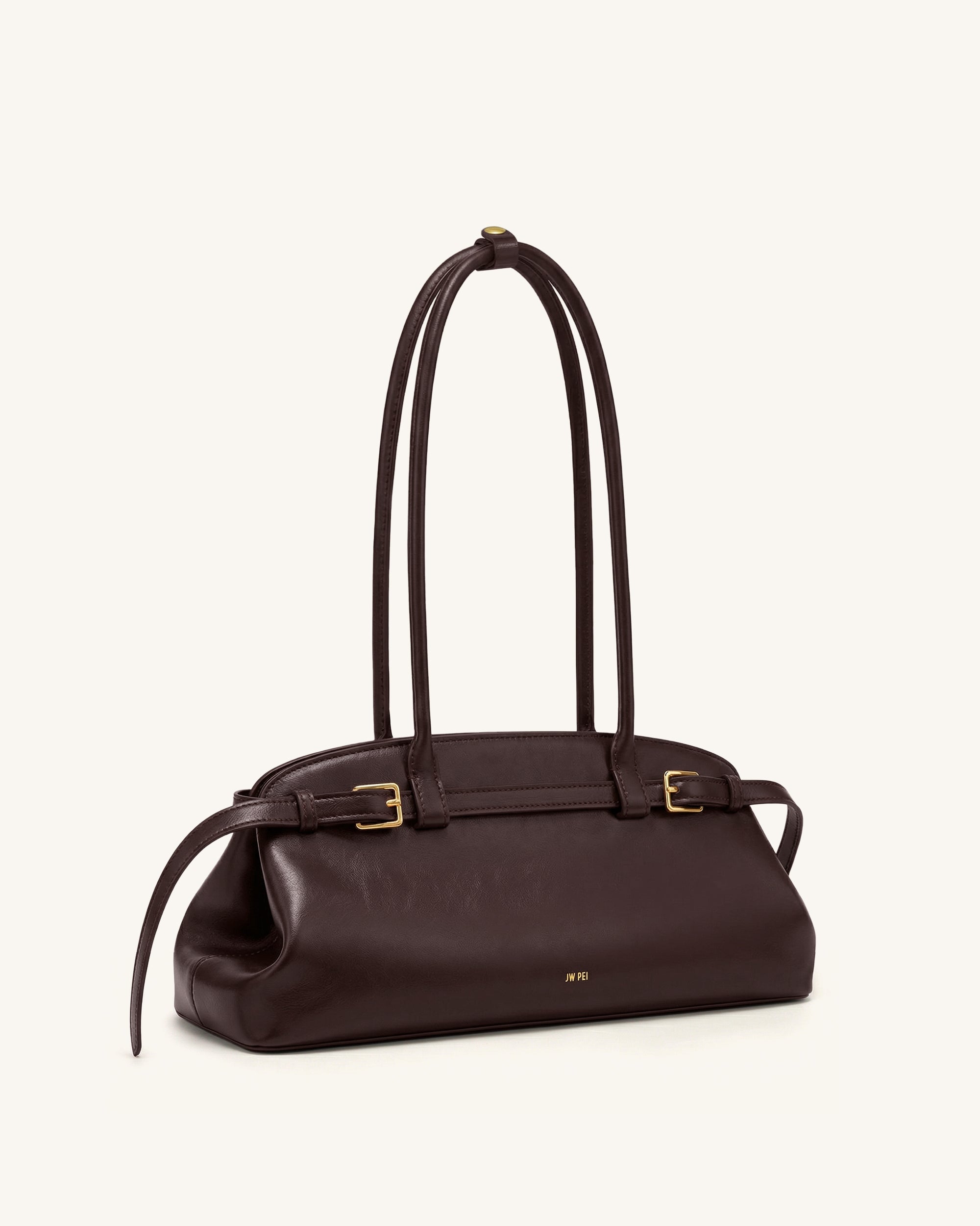 Arden Belt Detail East-West Shoulder Bag - Dark Brown