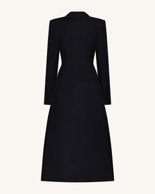 Structured Peak-Lapel Cutaway Maxi Blazer - Black