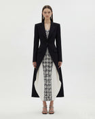 Structured Peak-Lapel Cutaway Maxi Blazer - Black