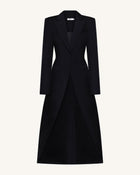 Structured Peak-Lapel Cutaway Maxi Blazer - Black