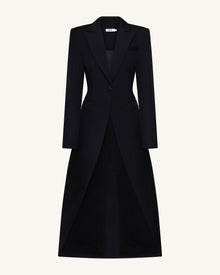 Structured Peak-Lapel Cutaway Maxi Blazer - Black