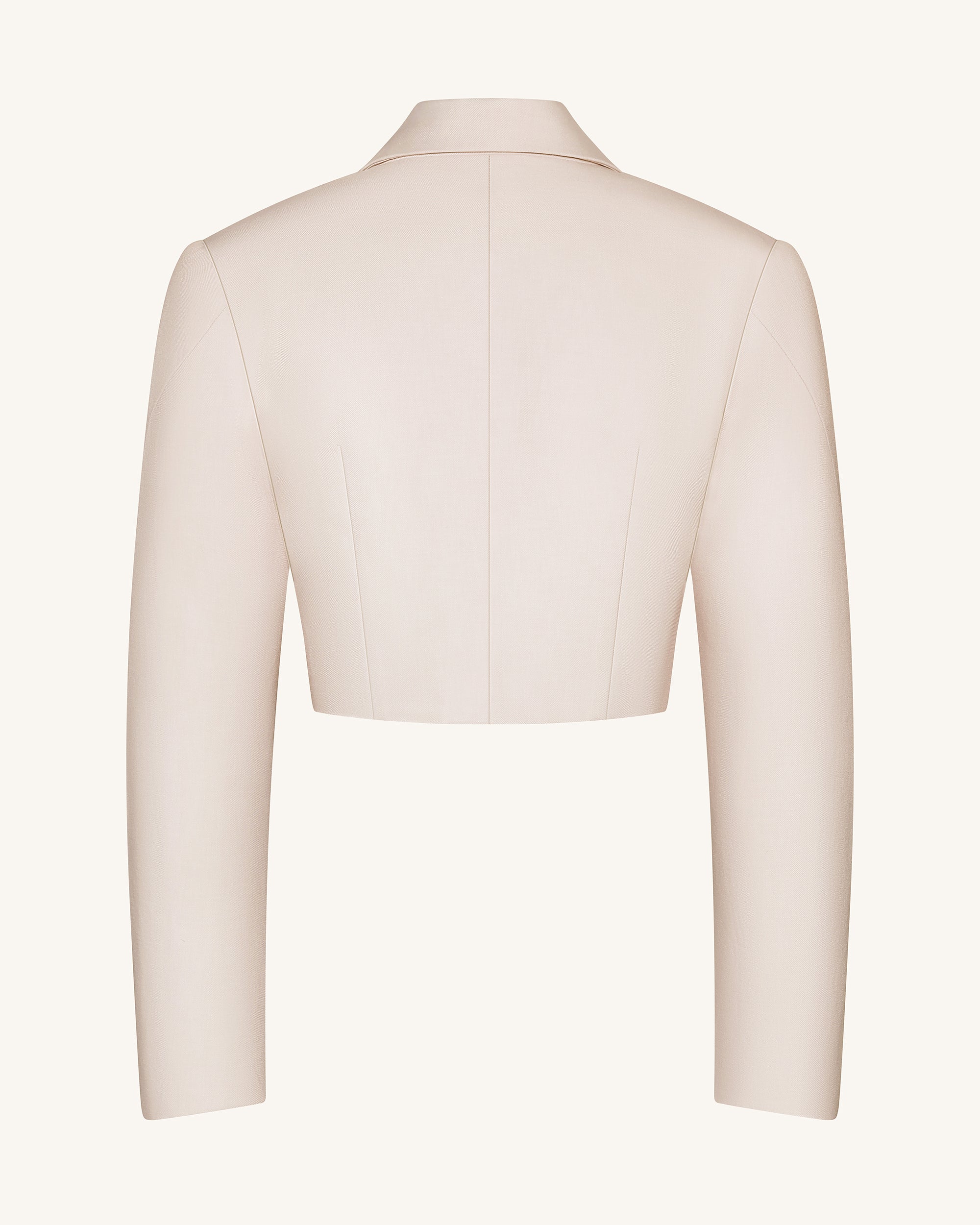 Structured Power-Shoulder Cropped Blazer - Beige