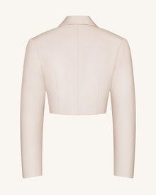 Structured Power-Shoulder Cropped Blazer - Beige