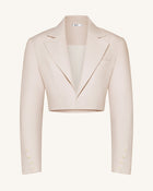 Structured Power-Shoulder Cropped Blazer - Beige