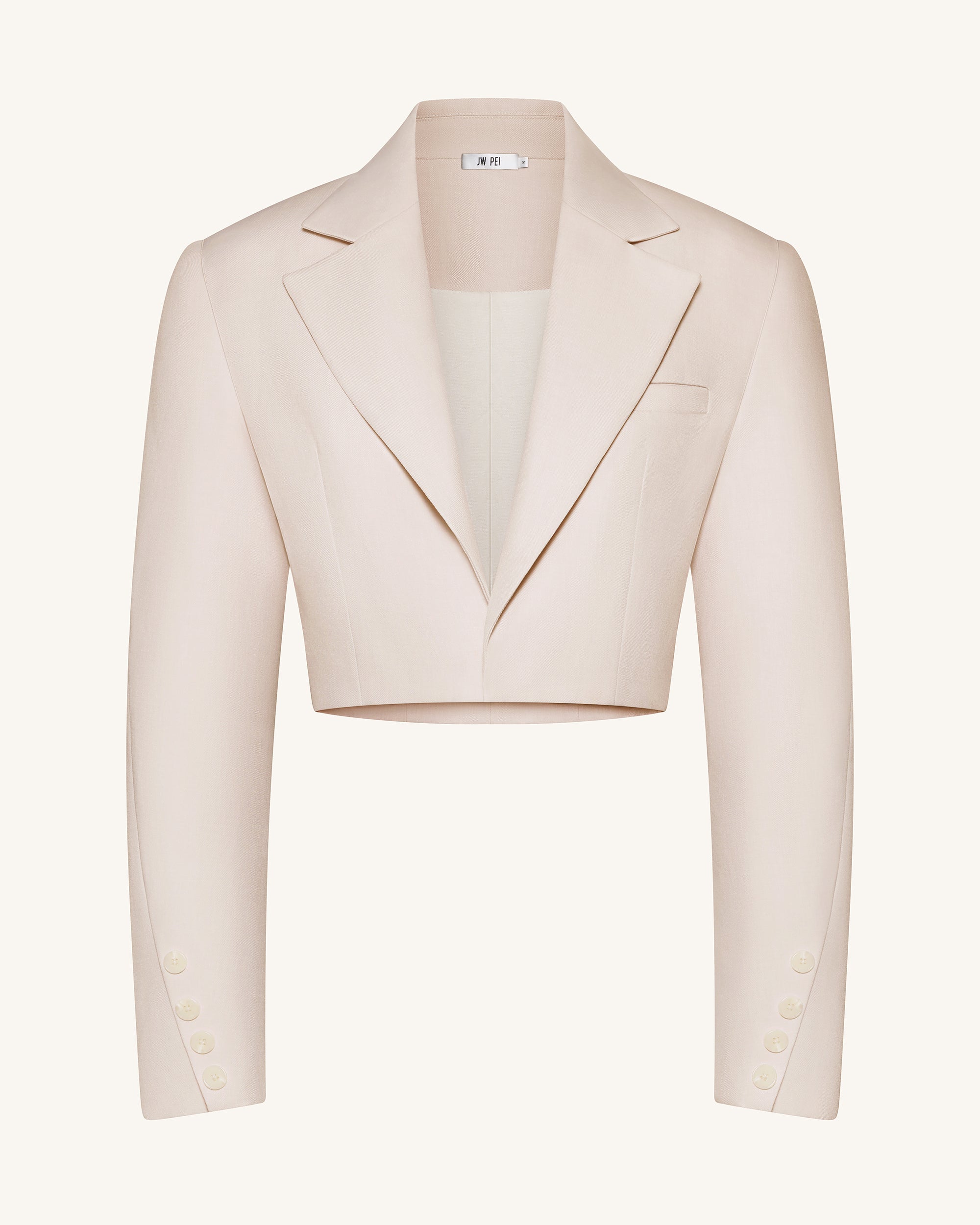 Structured Power-Shoulder Cropped Blazer - Beige