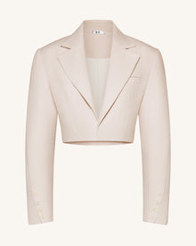 Structured Power-Shoulder Cropped Blazer - Beige