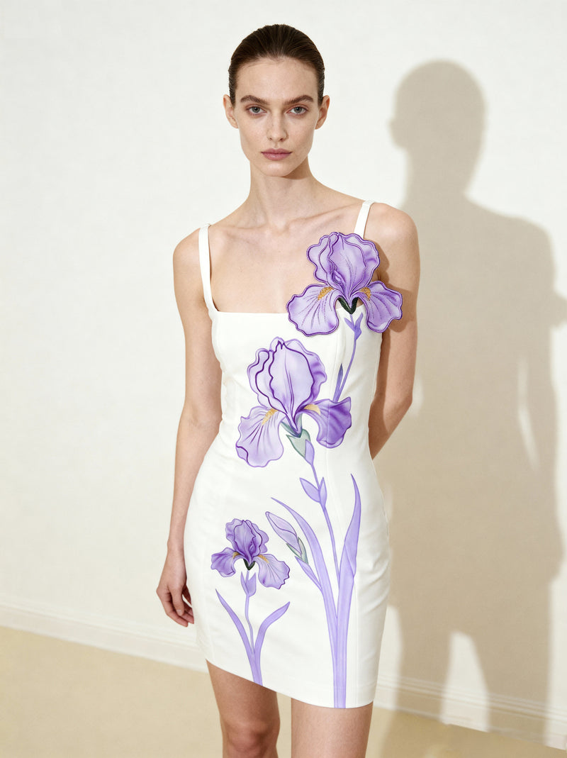 Iris Floral Print Strappy Bodycon Mini Dress - White