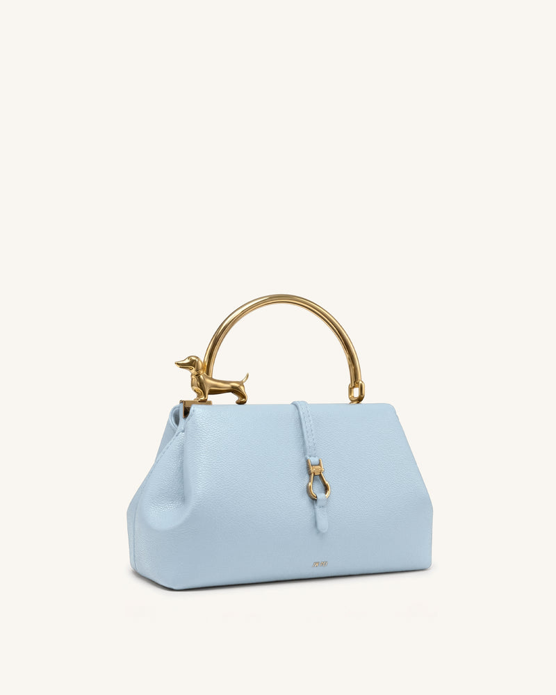 Bruna Dachshund Metal Handle Top Handle Bag - Light Blue