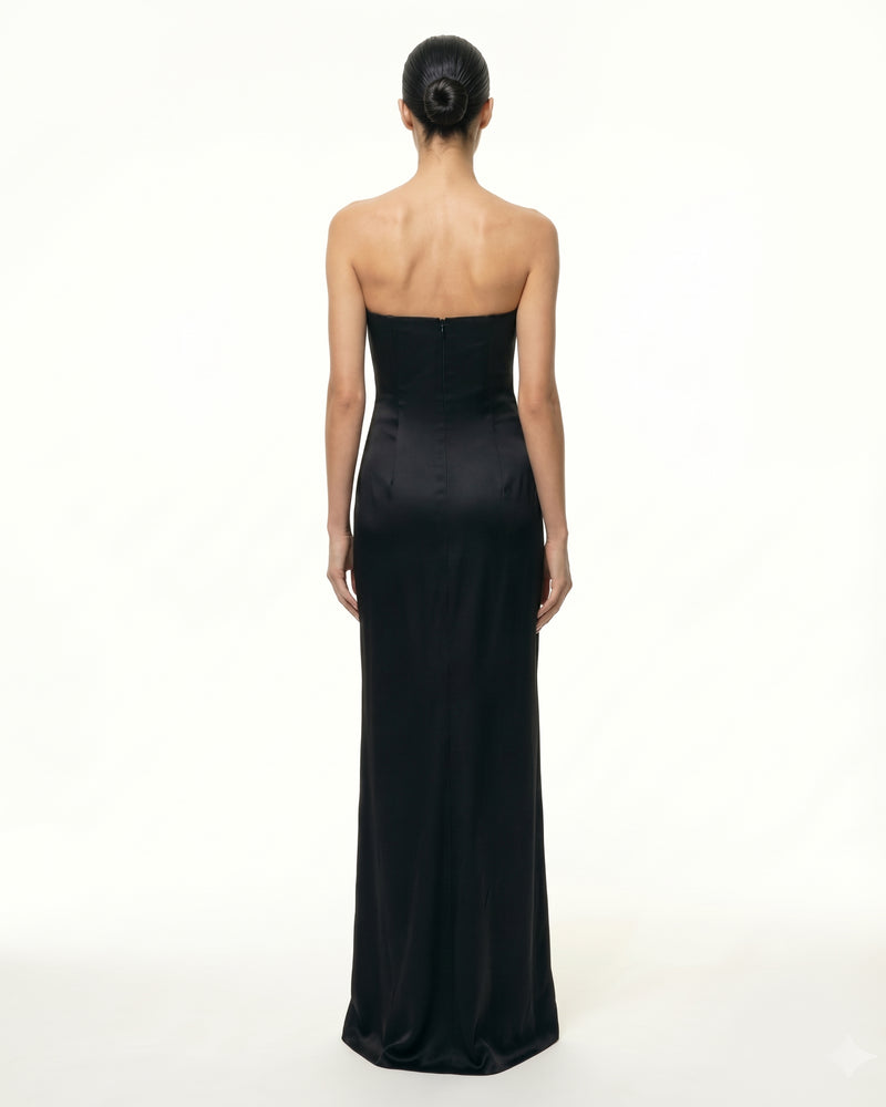 Iris Floral-Appliqué Strapless Maxi Dress - Black