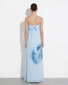 Watercolor Floral Print Strapless Maxi Dress - Blue