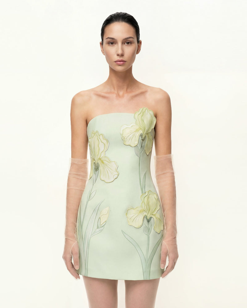 Iris Floral Print Strapless Dress - Green