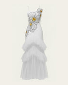 Orchid Embroidered Ruffled Tulle Strapless Maxi Dress - White