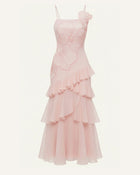 Orchid Embroidered Ruffled One-Shoulder Maxi Dress - Blush Pink