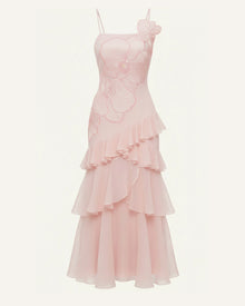 Orchid Embroidered Ruffled One-Shoulder Maxi Dress - Blush Pink