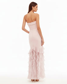 Orchid Embroidered Ruffled Strapless Maxi Dress - Blush Pink