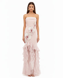 Orchid Embroidered Ruffled Strapless Maxi Dress - Blush Pink