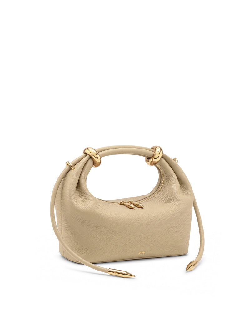 Ellie Metal Ring Embellished Top Handle Bag - Beige