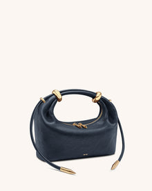 Ellie Metal Ring Embellished Top Handle Bag - Navy