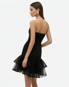 Orchid Embroidered Tulle Hem Strapless Mini Dress - Black Purple