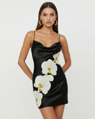 Orchid Embroidered Cowl Neck Slip Mini Dress - Black Yellow