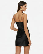 Orchid Embroidered Cowl Neck Slip Mini Dress - Black Yellow