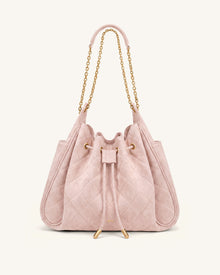 Rowan Faux Suede Quilted Chain Bucket Bag - Pink