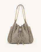 Rowan Faux Suede Quilted Chain Bucket Bag - Gray