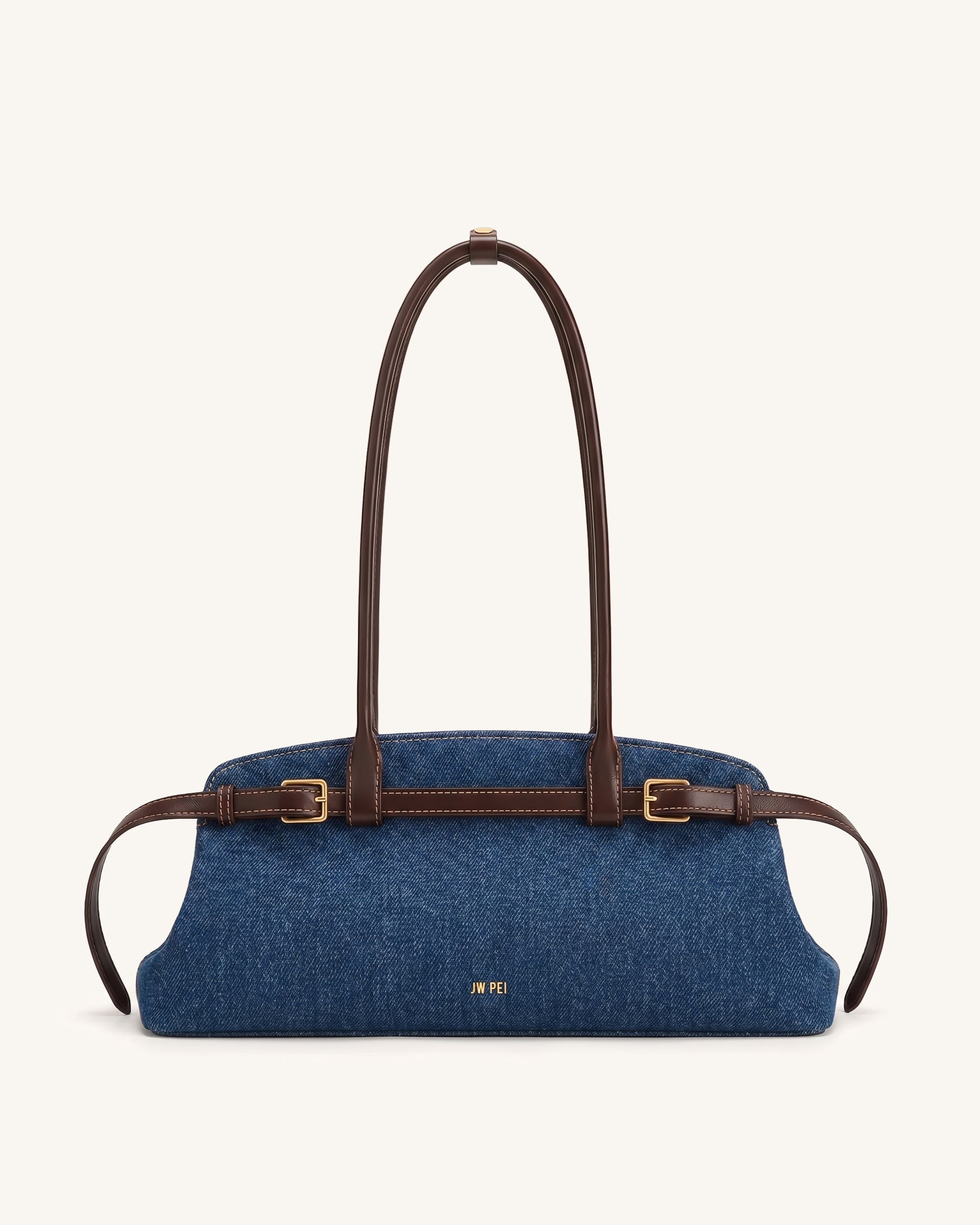 Arden Belt Detail East-West Shoulder Bag - Blue Denim