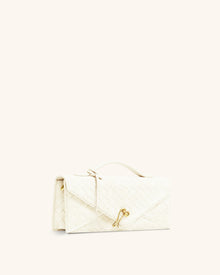 Celeste Faux Suede Woven Textured Envelope Top Handle Bag - White