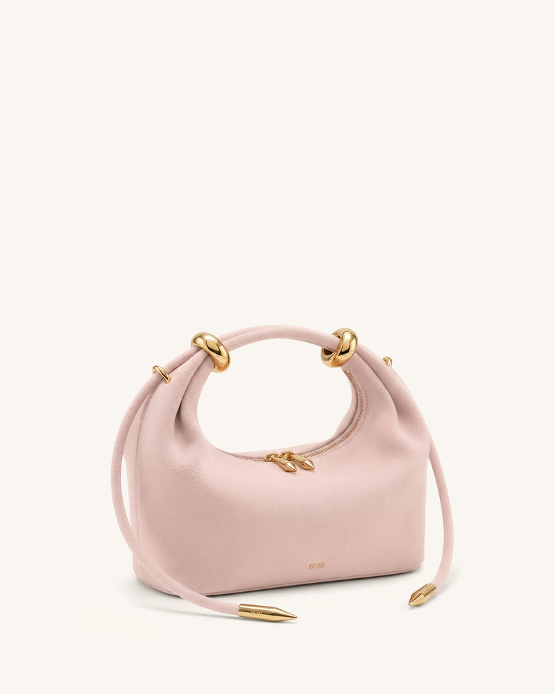 Ellie Faux Suede Metal Ring Embellished Top Handle Bag - Pink
