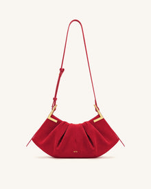 Amelia Faux Suede Pleated Shoulder Bag - Red