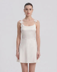 Floral Appliqué Open Back Mini Dress - White