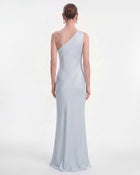 Floral Appliqué One Shoulder Maxi Dress - Light Blue