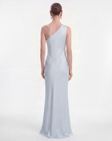 Floral Appliqué One Shoulder Maxi Dress - Light Blue