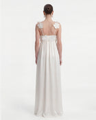 Floral Appliqué Empire Waist Maxi Dress - White