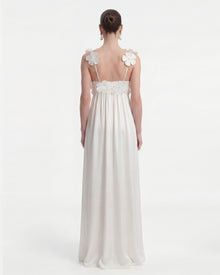 Floral Appliqué Empire Waist Maxi Dress - White