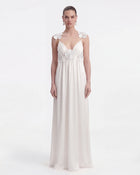 Floral Appliqué Empire Waist Maxi Dress - White