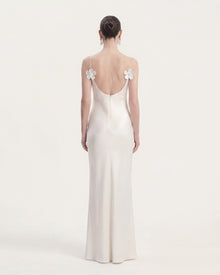 Floral Appliqué Open Back Slip Maxi Dress - White