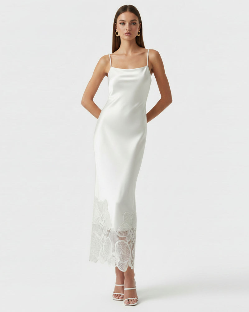 Orchid Embroidered Slip Dress - White
