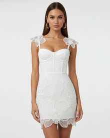 Orchid Embroidered Corset Mini Dress - White