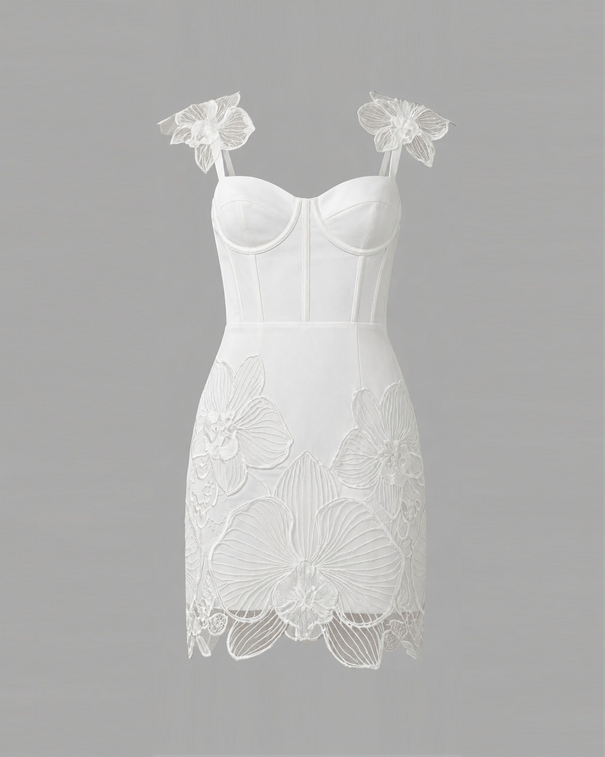 Orchid Embroidered Corset Mini Dress - White
