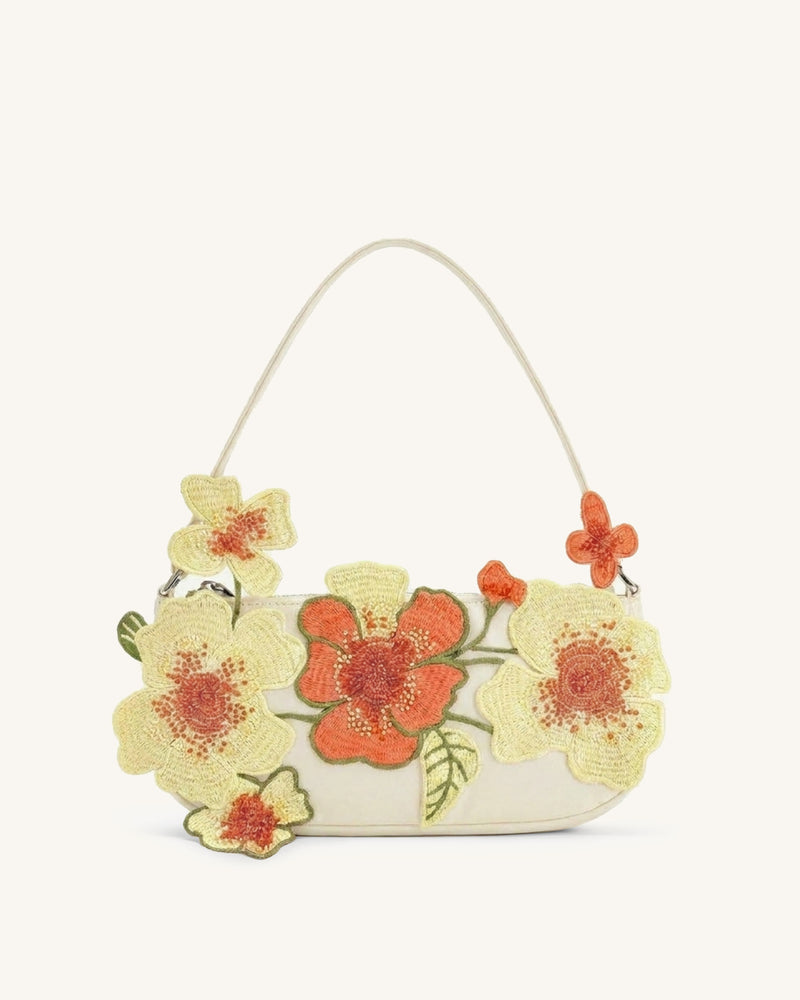 Leona Bead Embellished Shoulder Bag - Off White