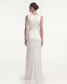 Floral Appliqué Side Slit Maxi Dress - White