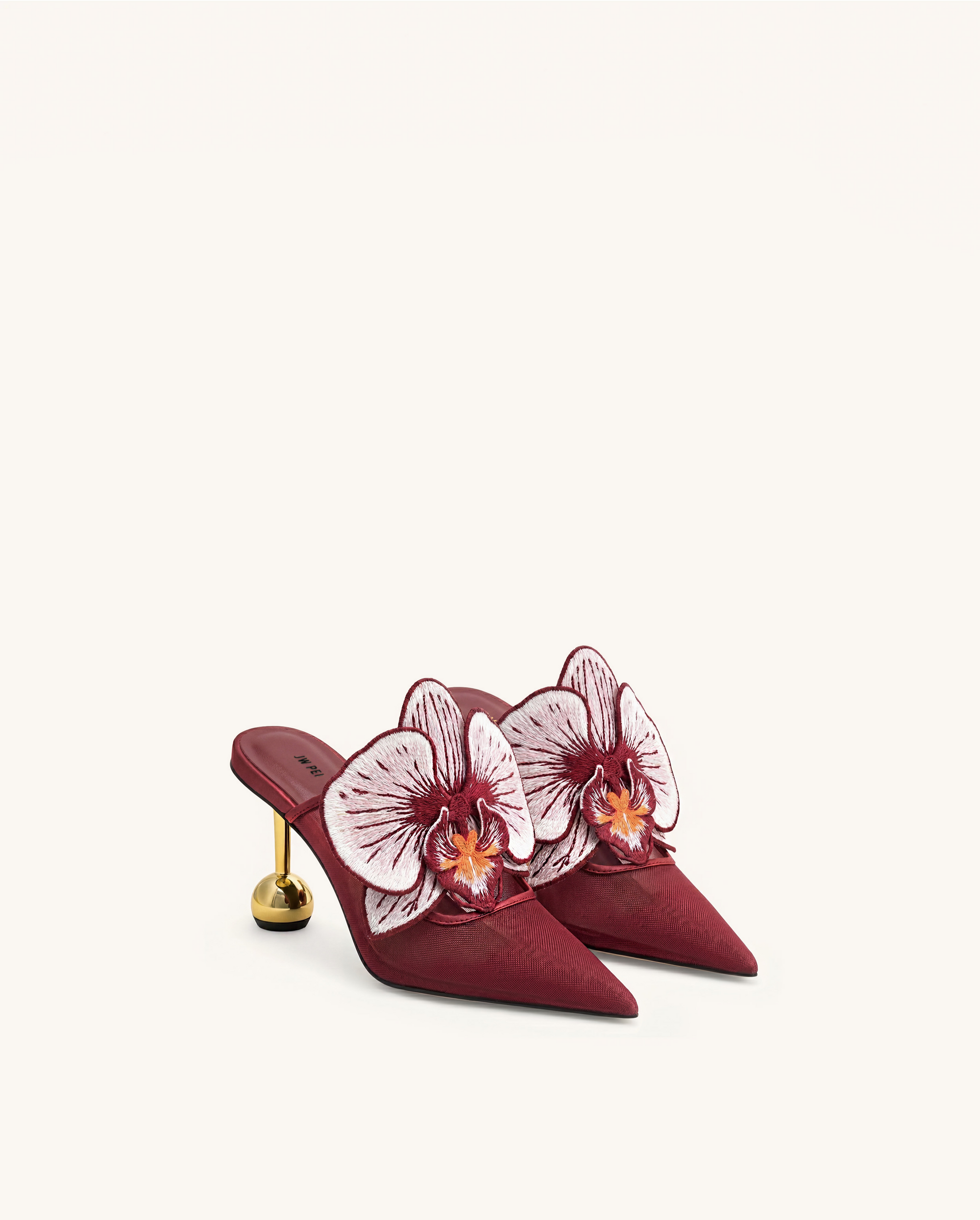 Sofia Orchid Sphere Heel Mules - Burgundy