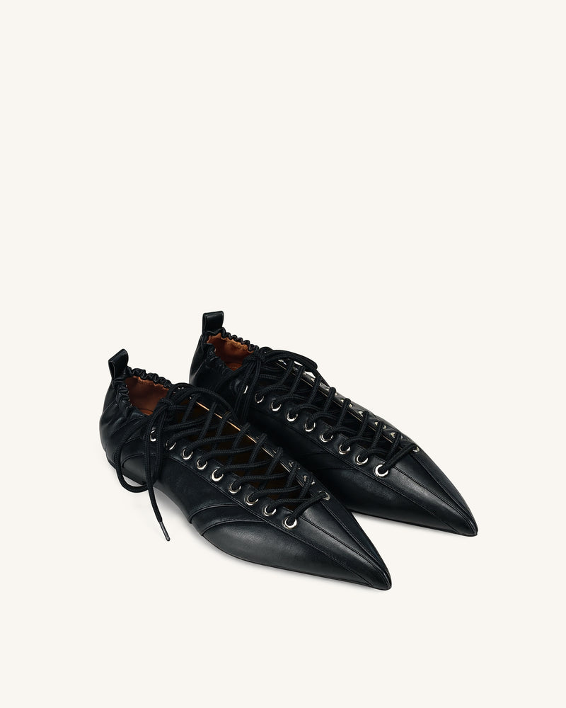 Ava Lace-Up Flats - Black