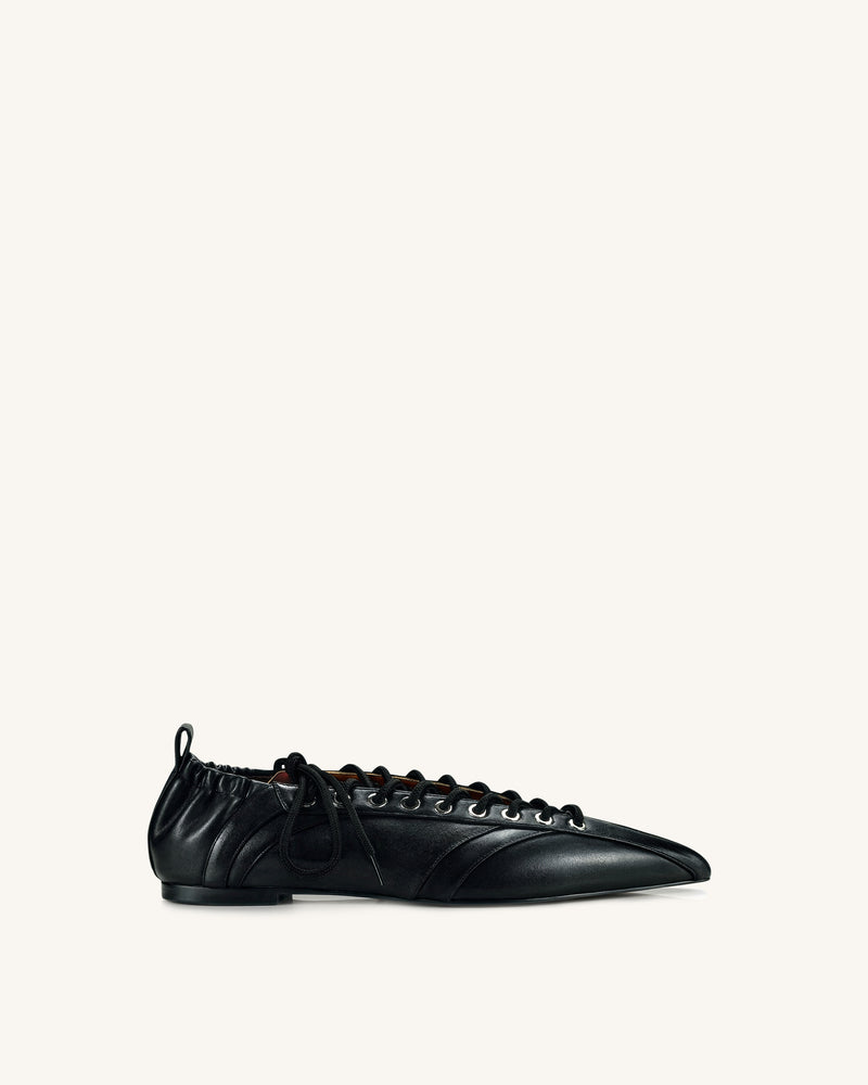 Ava Lace-Up Flats - Black