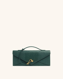 Celeste Envelope Top Handle Bag - Olive Green Lizard Texture
