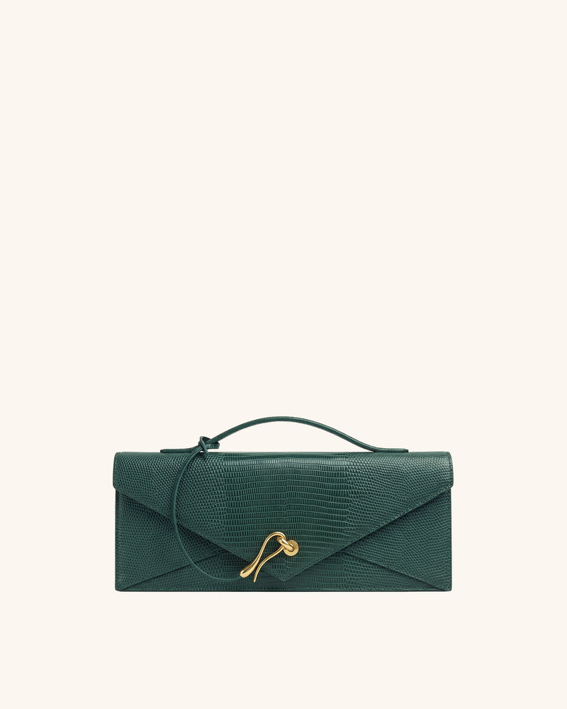 Celeste Envelope Top Handle Bag - Olive Green Lizard Texture